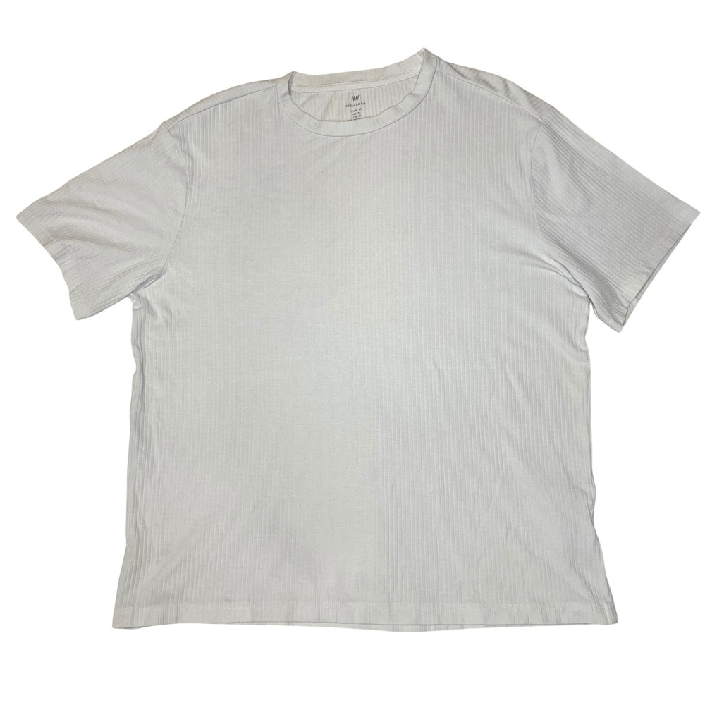 H&M Mens Regular Fit Ribbed T-Shirt White Short Sleeve Crewneck Size M
